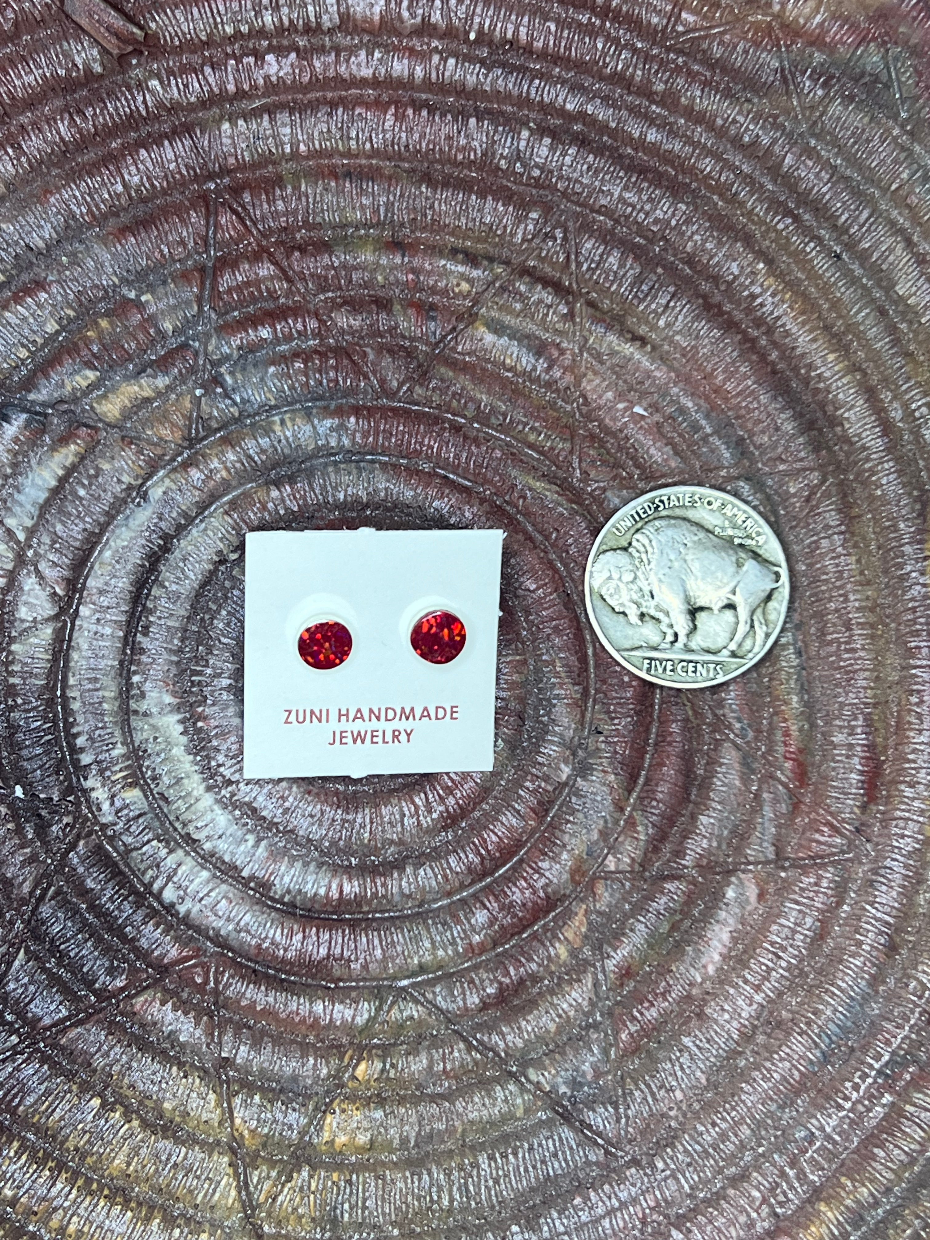 Red Opal Circle Studs