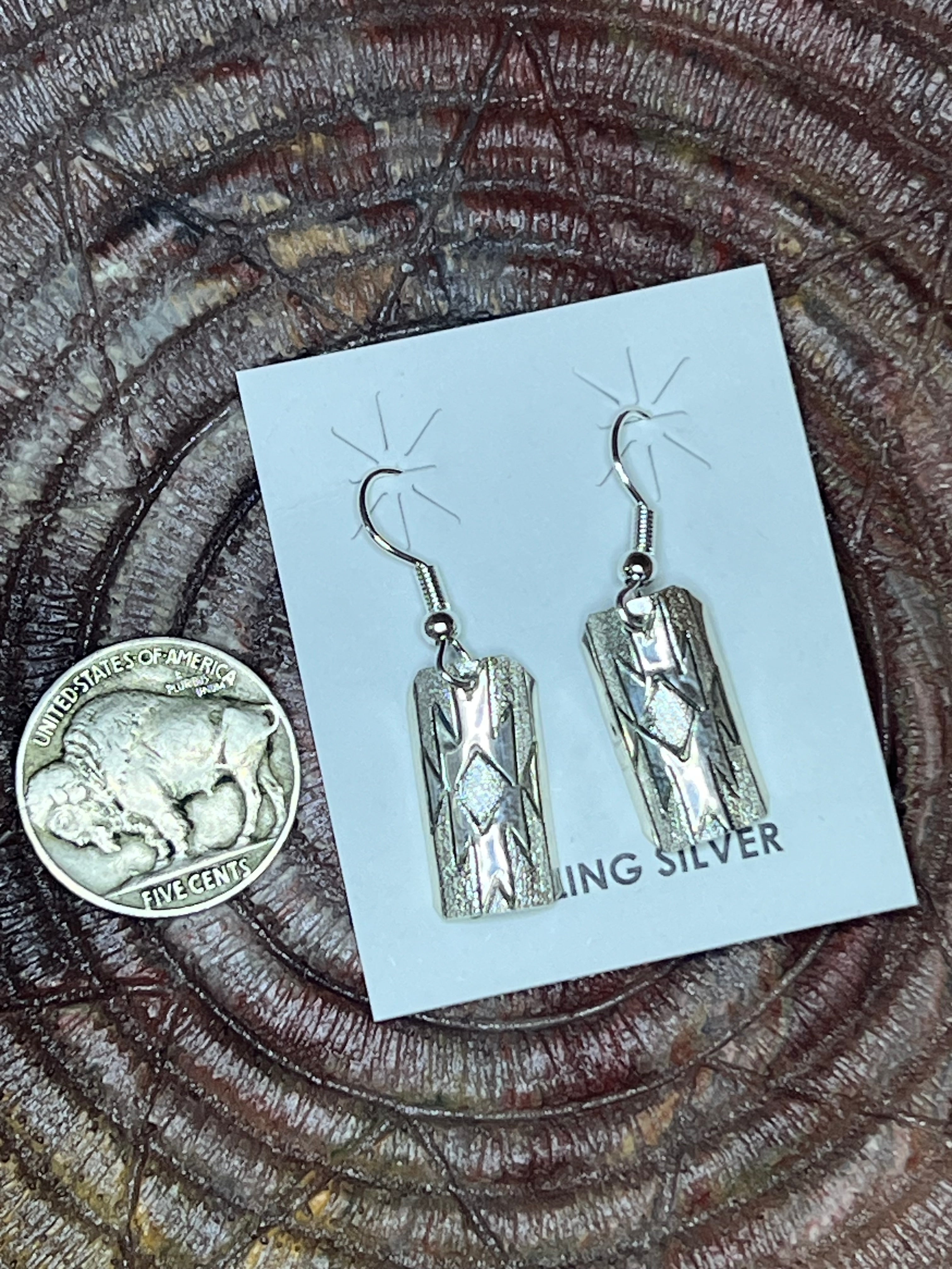 Silver Aztec Dangle Earrings