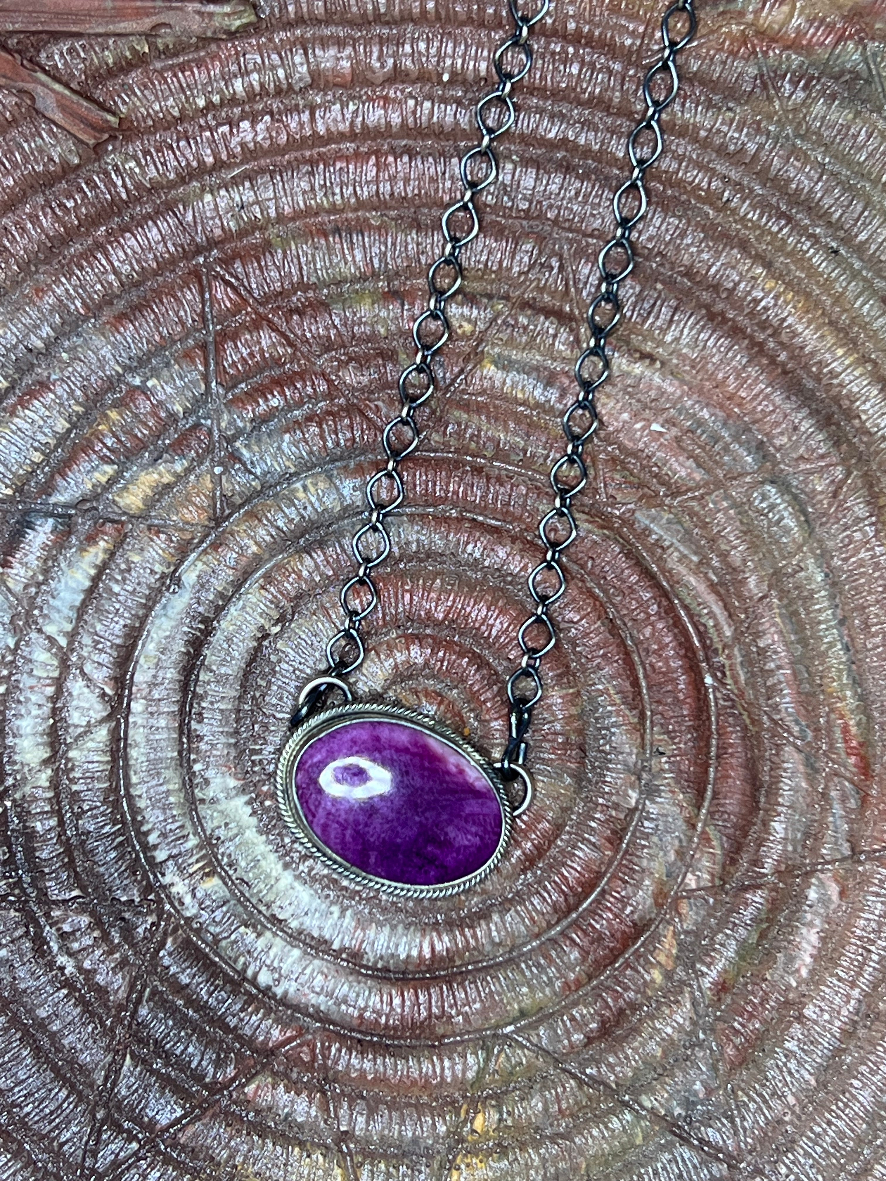 Purple Spiny Oval Bar Necklace