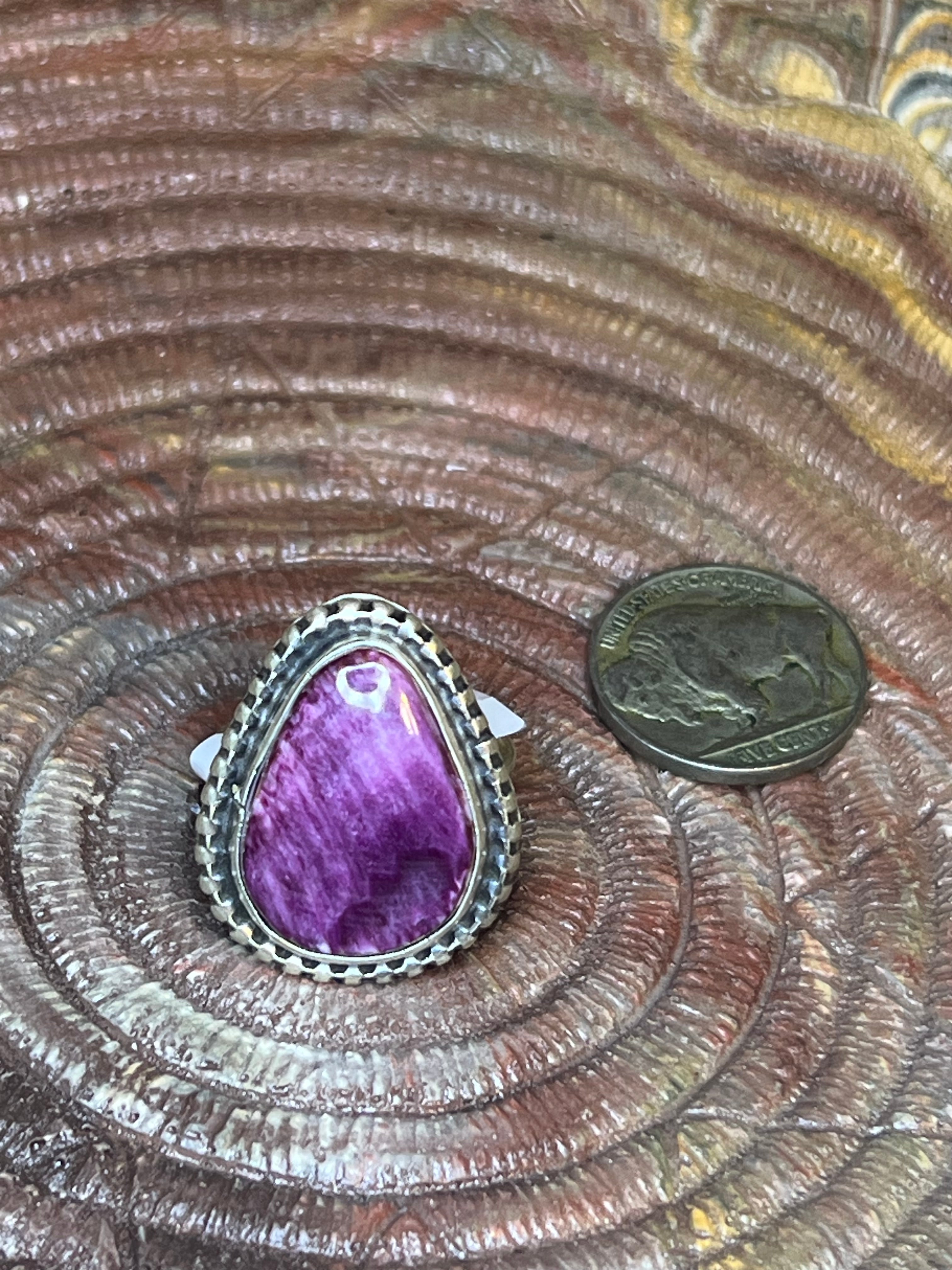 Purple Spiny  Oyster Teardrop Ring
