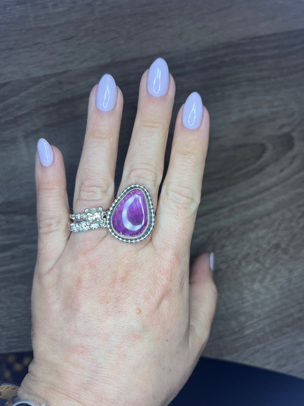 Purple Spiny  Oyster Teardrop Ring