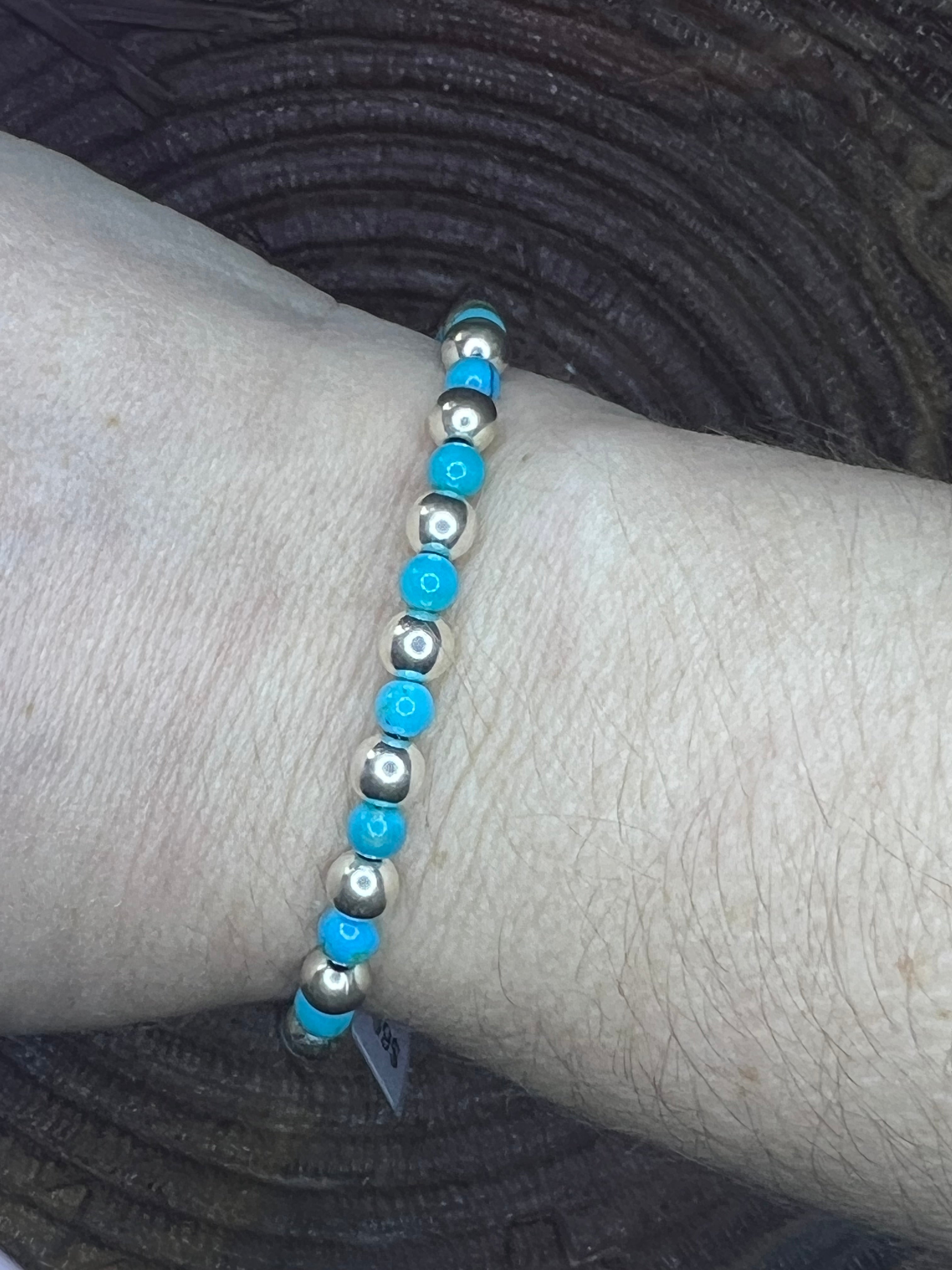 Turquoise and Silver Bead Bracelet