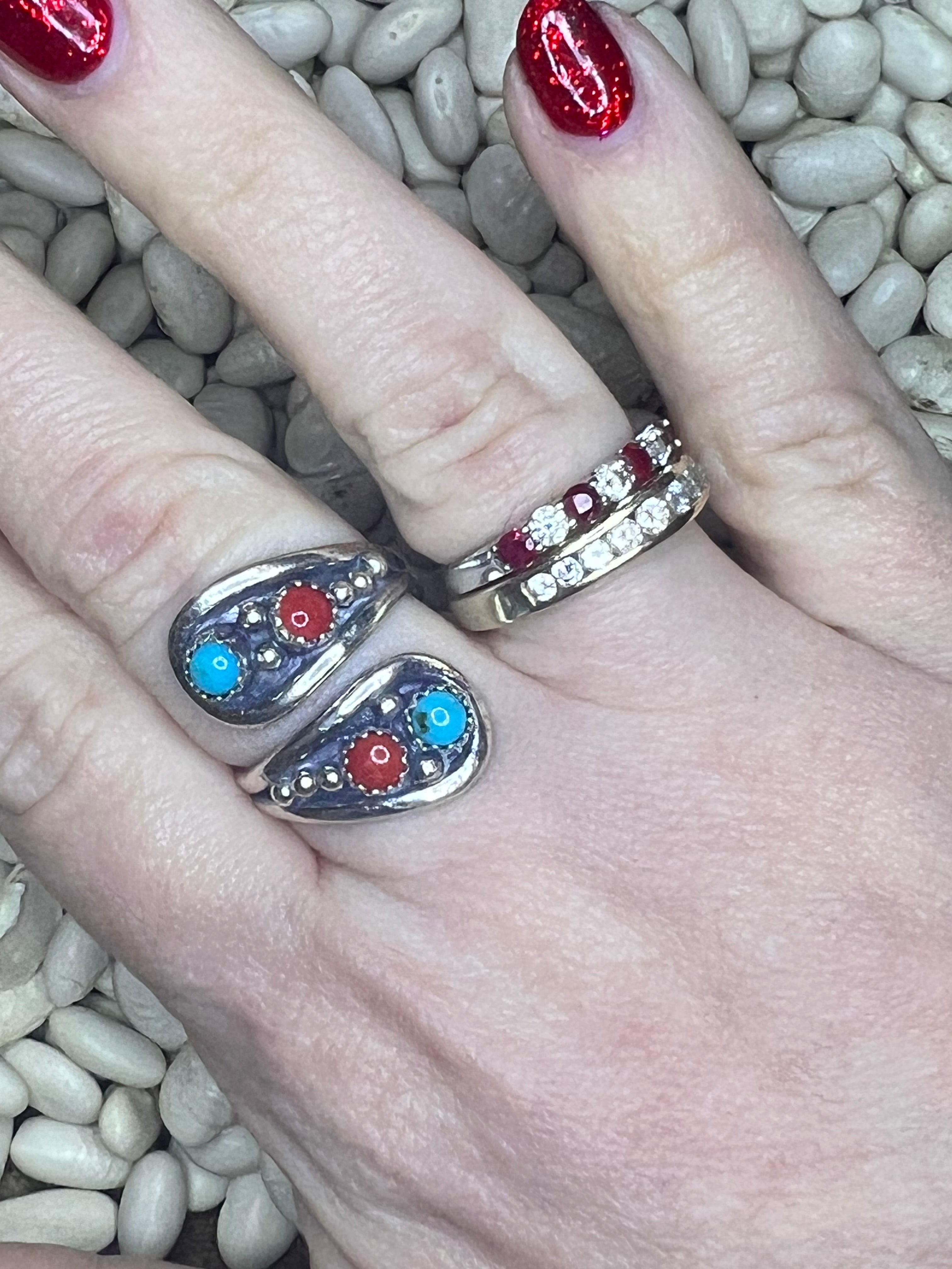 Coral and Turquoise Wrap Ring
