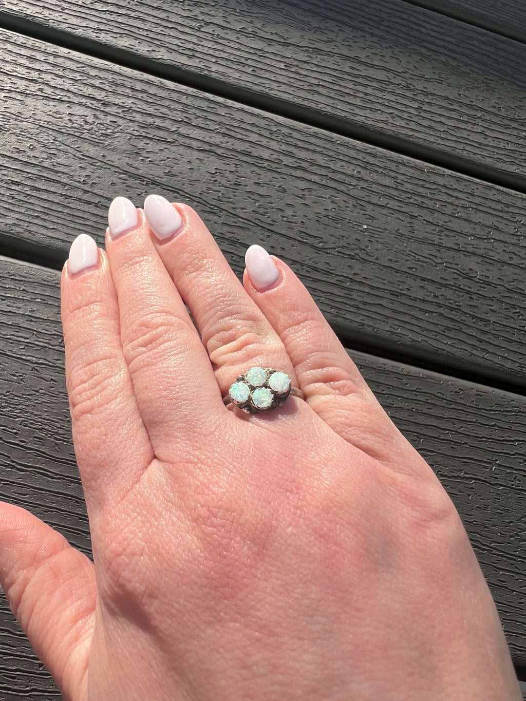 4 Dot White Opal Ring