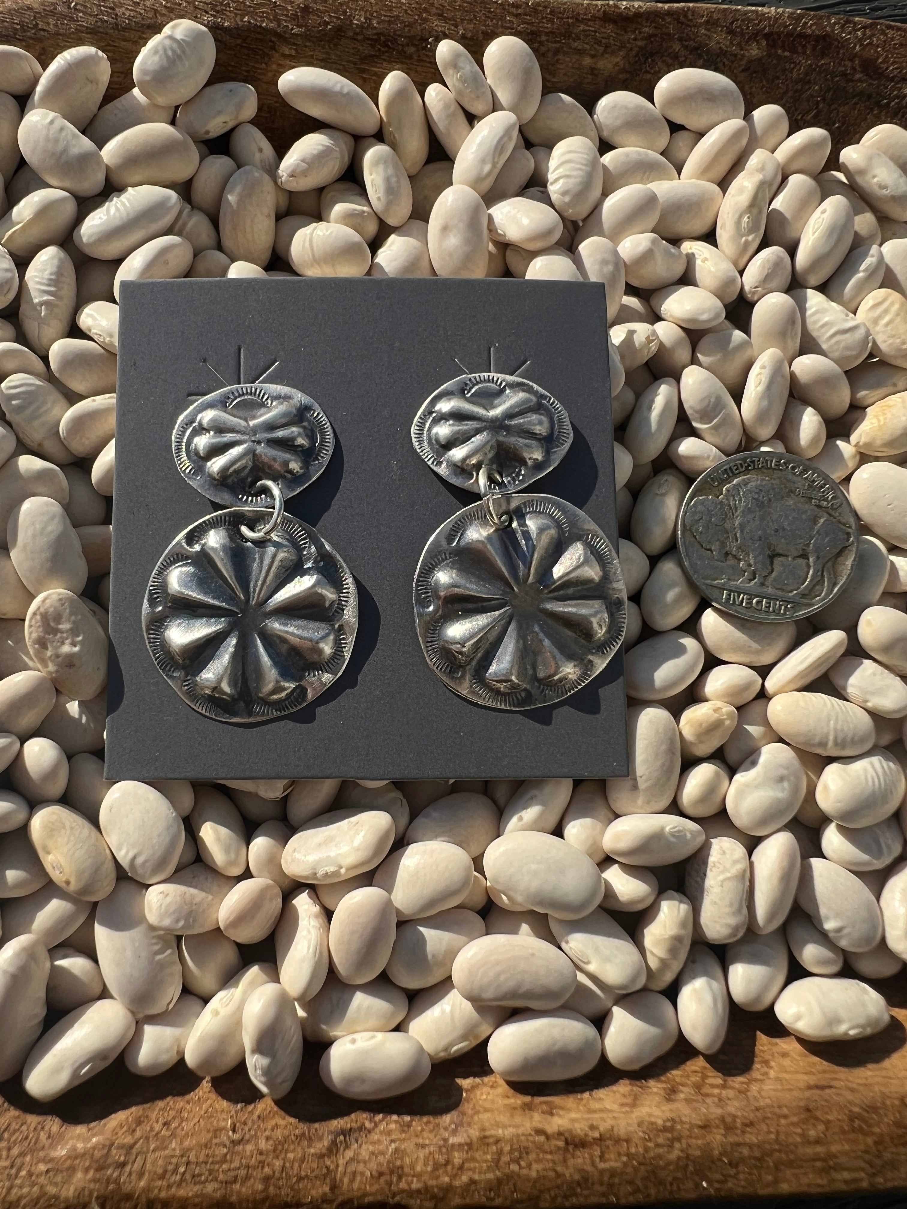 Silver Double Concho Earrings