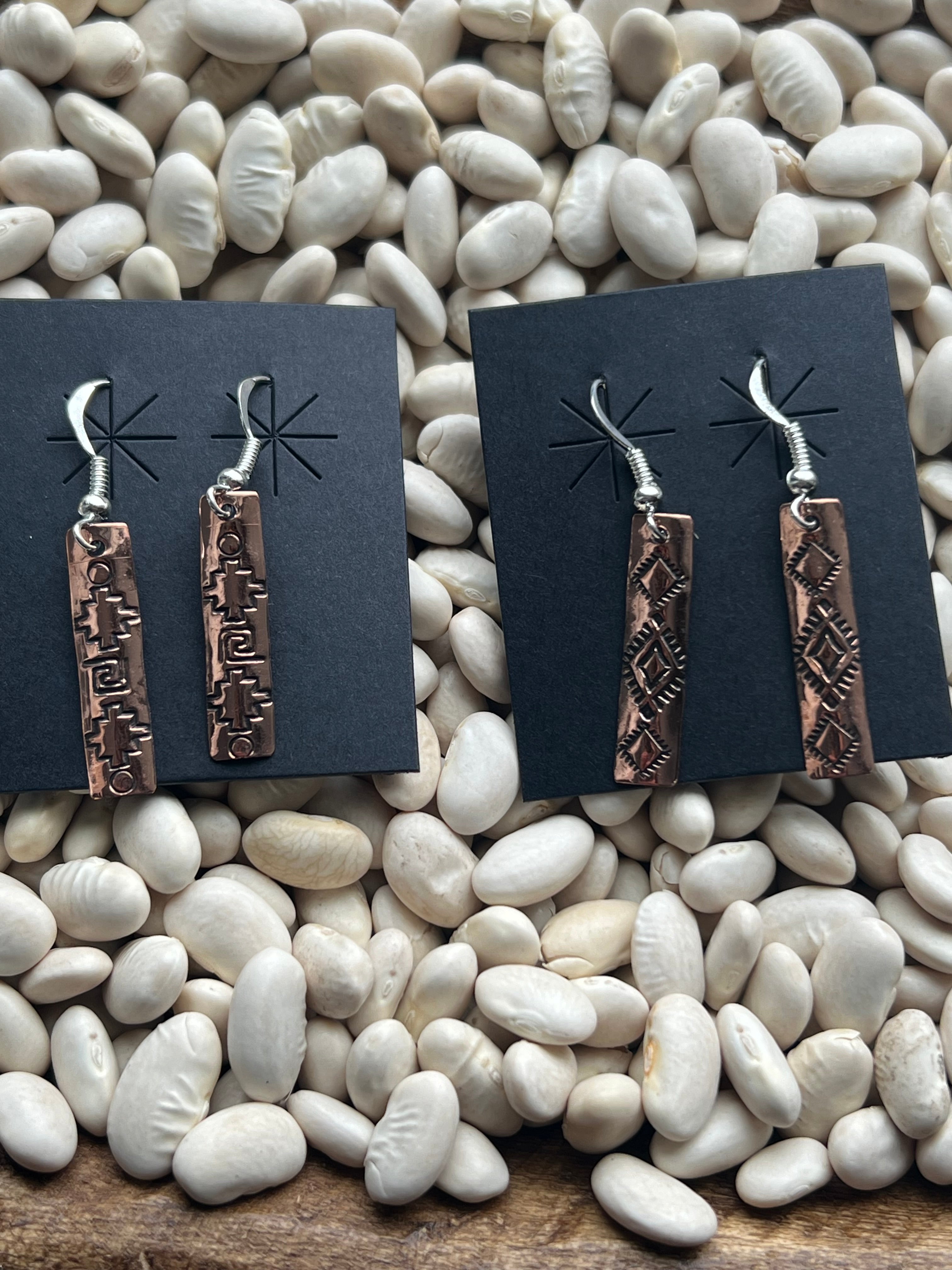 Copper Stamped Stick Dangles