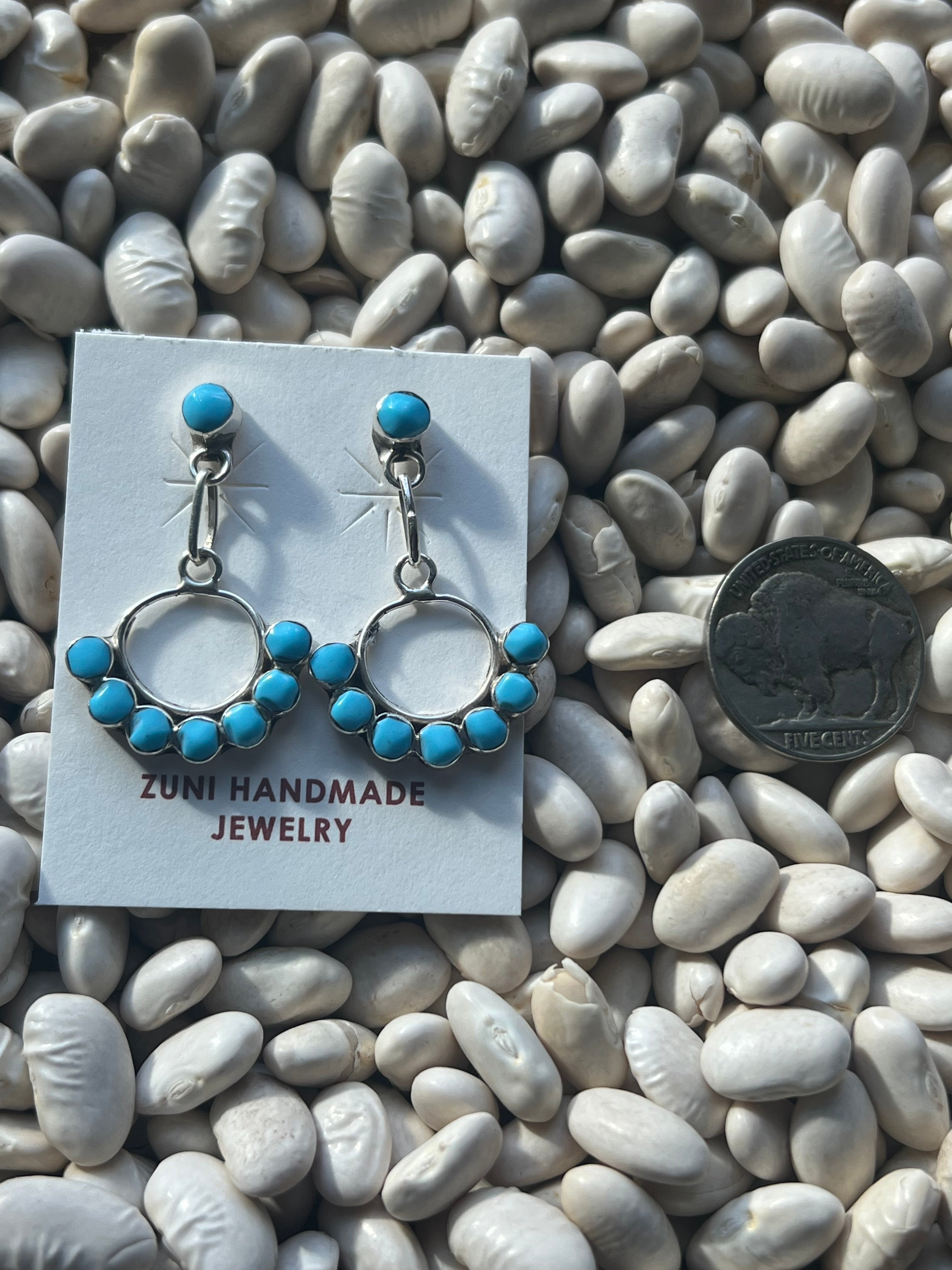 Turquoise Circle Drop Post Back Dangle Earrings