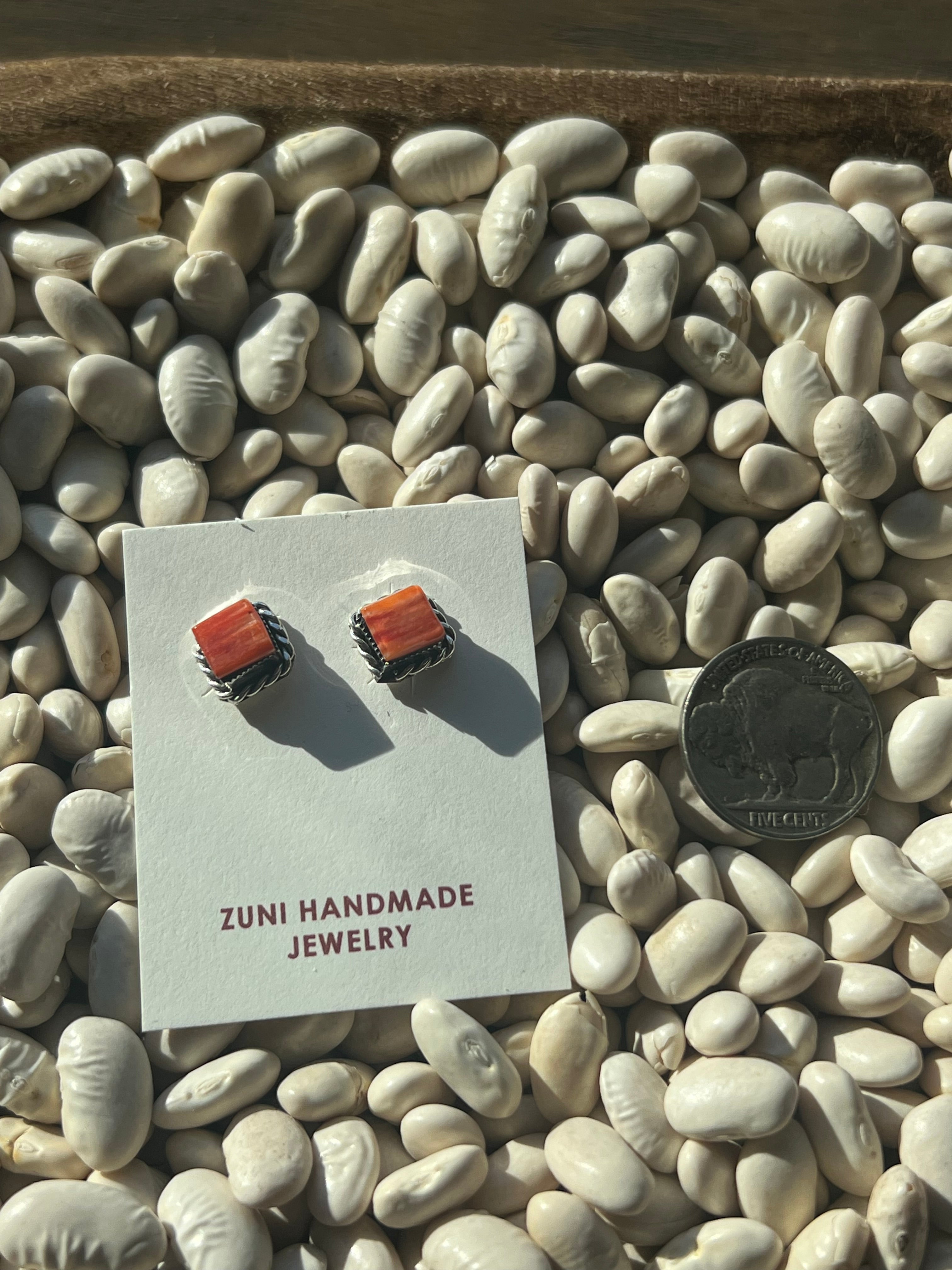 Orange Spiny Square Studs