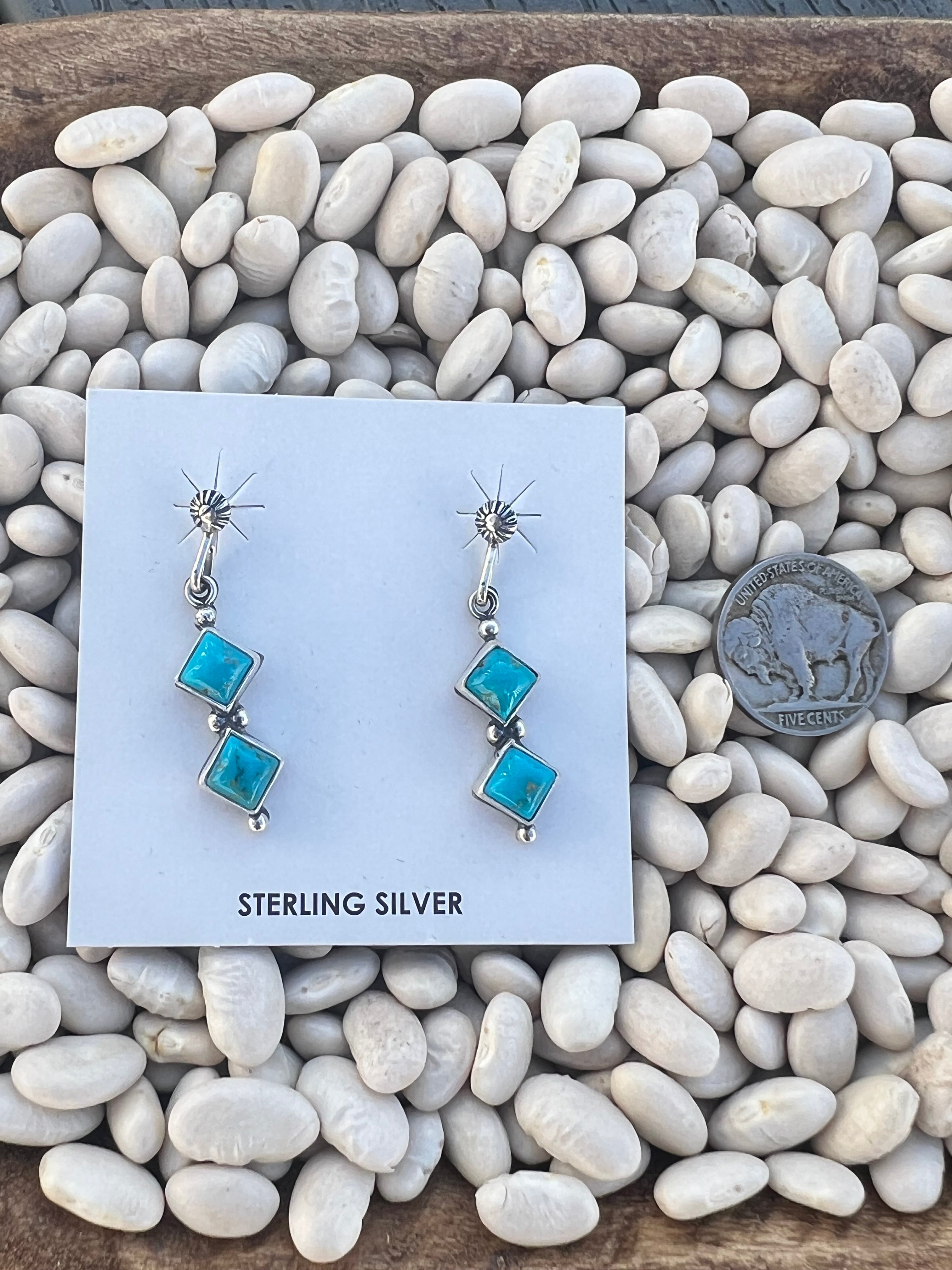 Double Diamond Drop Stud Earrings