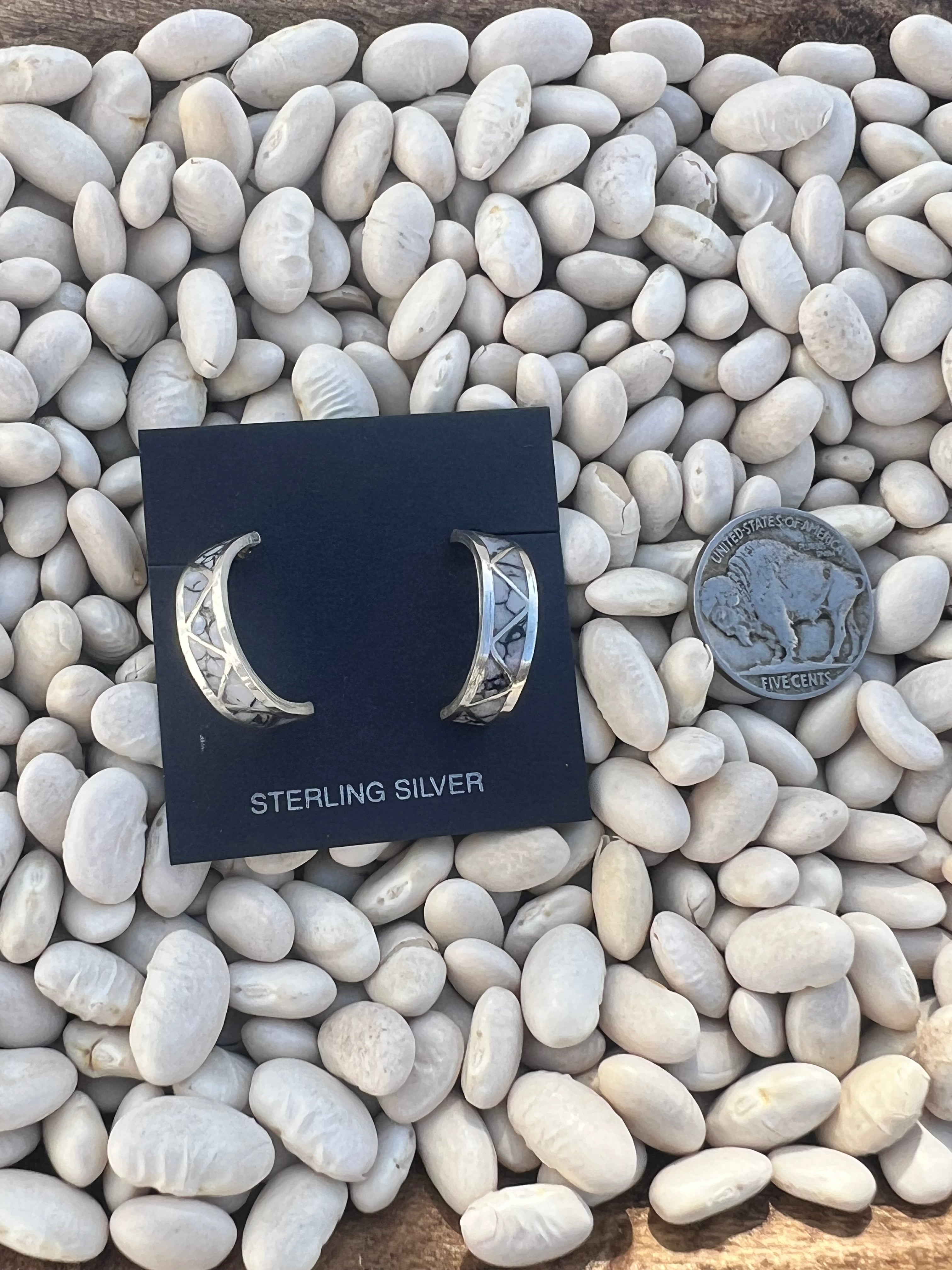 White Buffalo Inlay Hoops