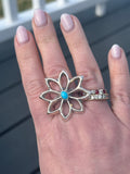 Silver Flower with Turquoise Ring