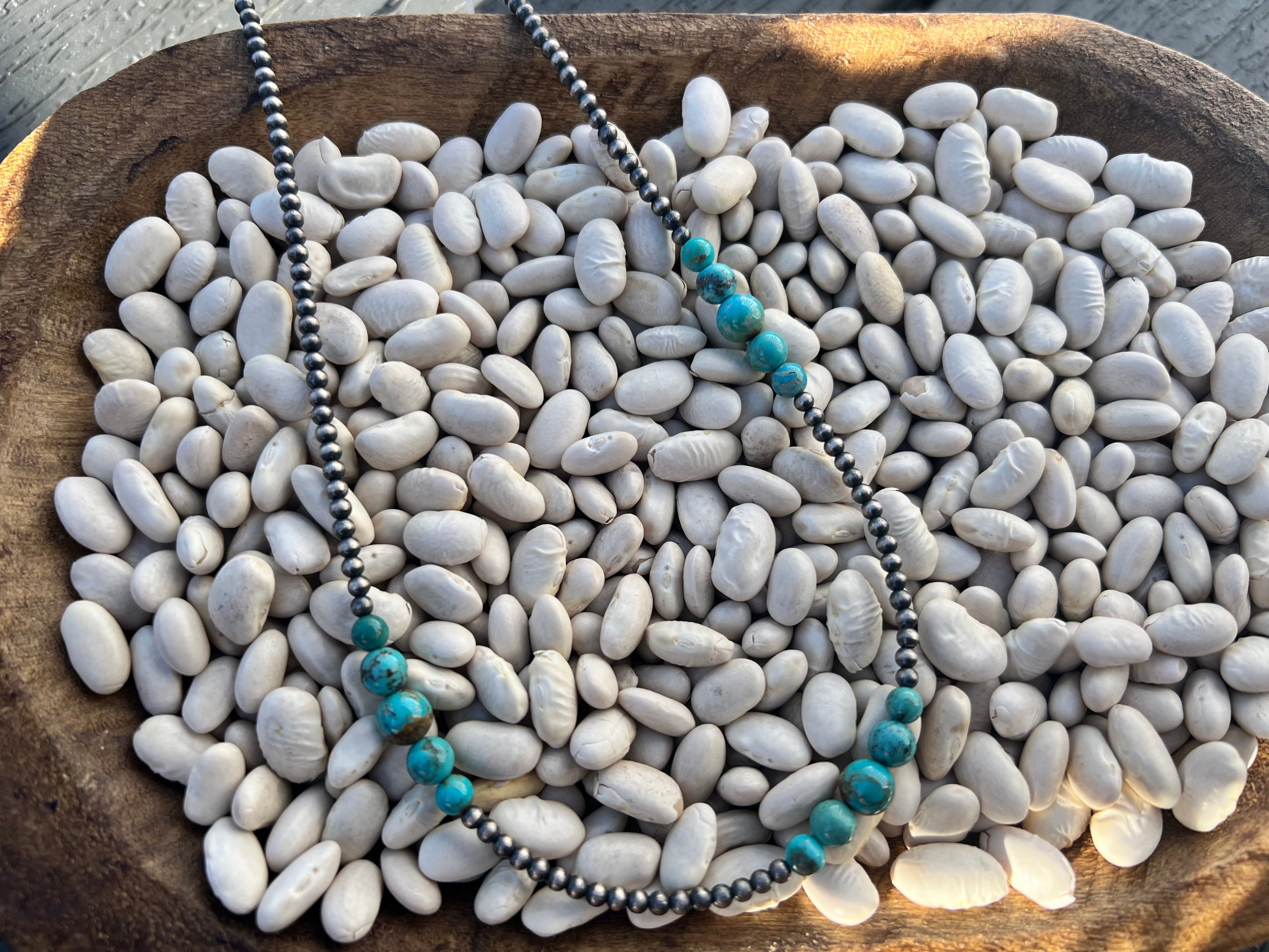 Cloud Mountain Round Bead and Sterling Pearl Necklace