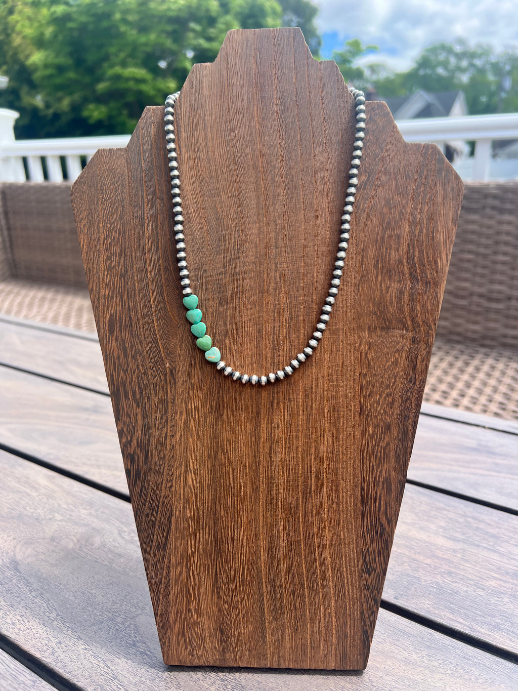 Sterling Pearl and Turquoise Heart Necklace