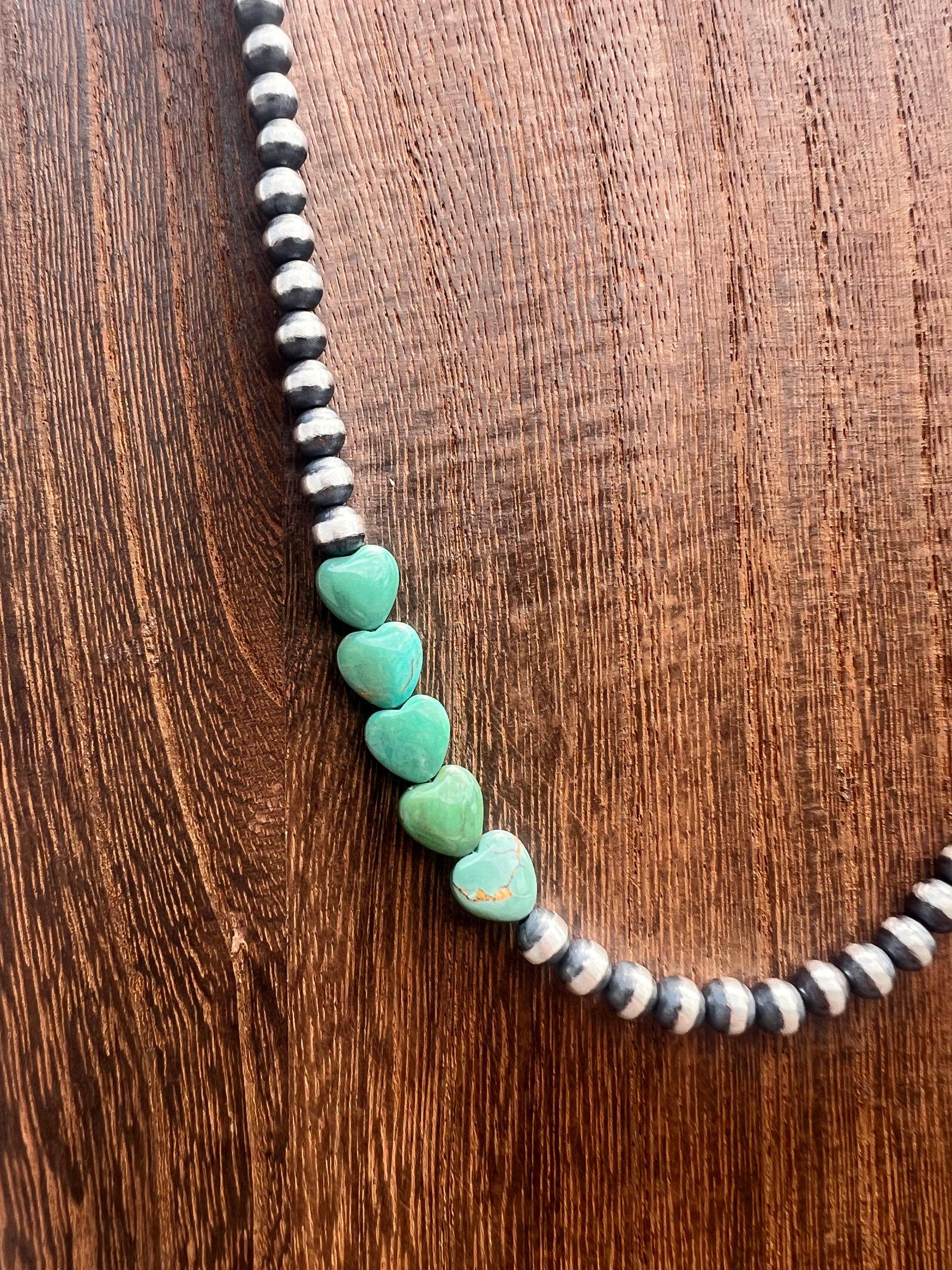Sterling Pearl and Turquoise Heart Necklace