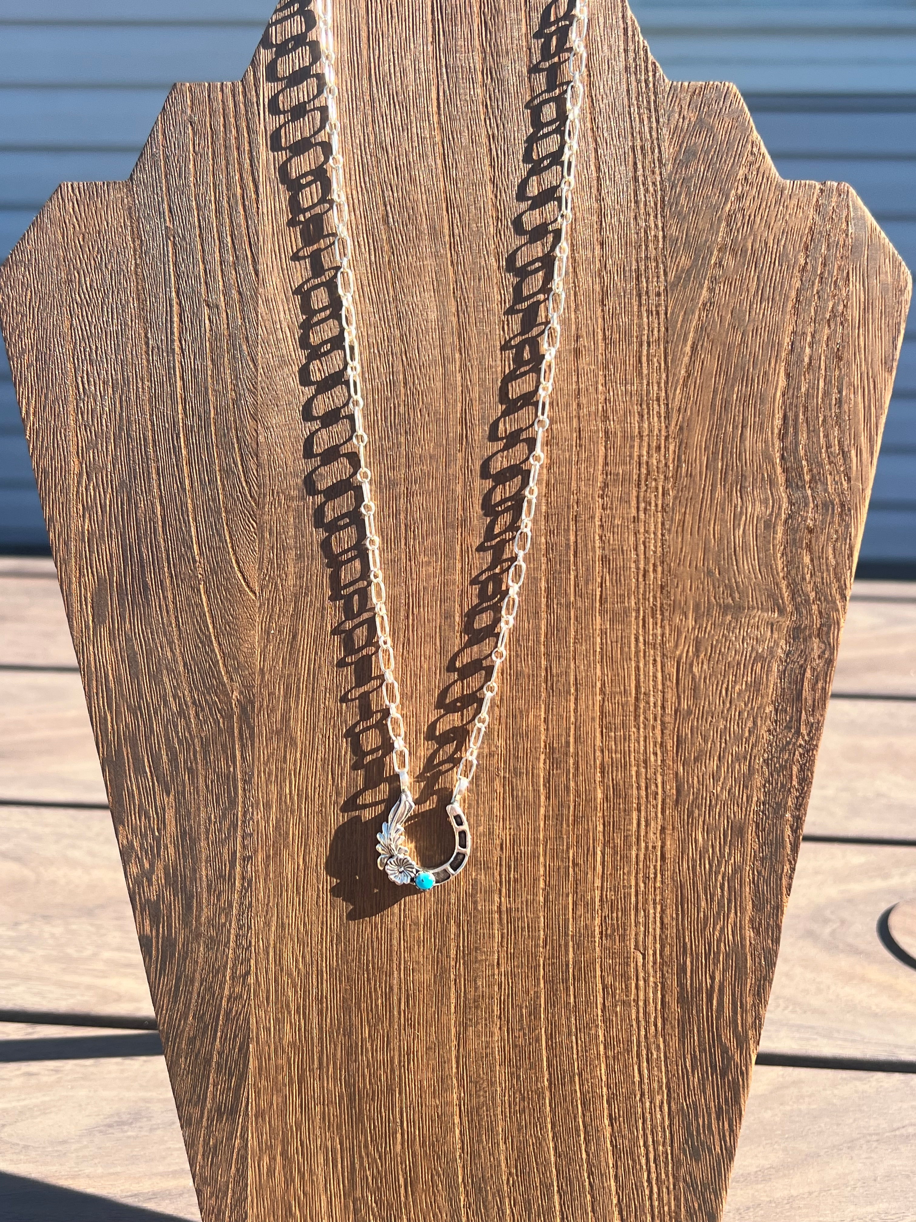 Floral and Turquoise Horseshoe Necklace