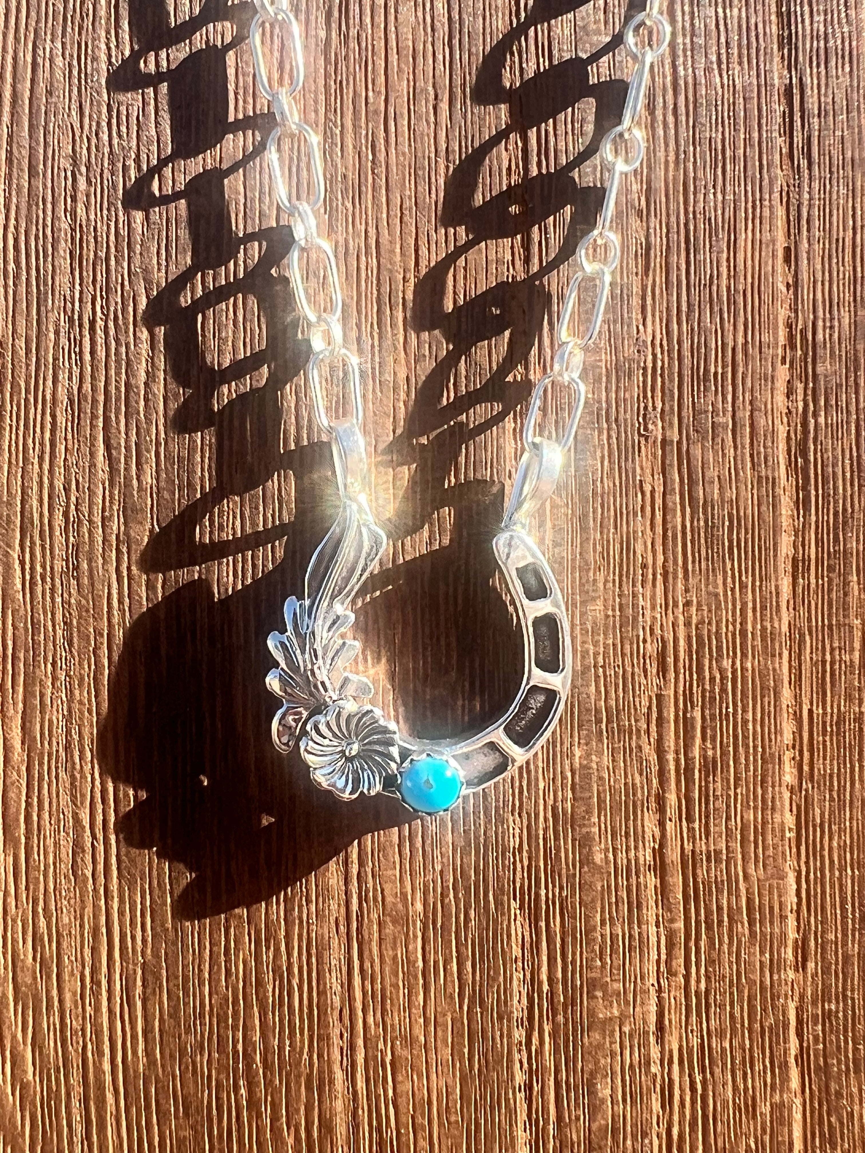 Floral and Turquoise Horseshoe Necklace