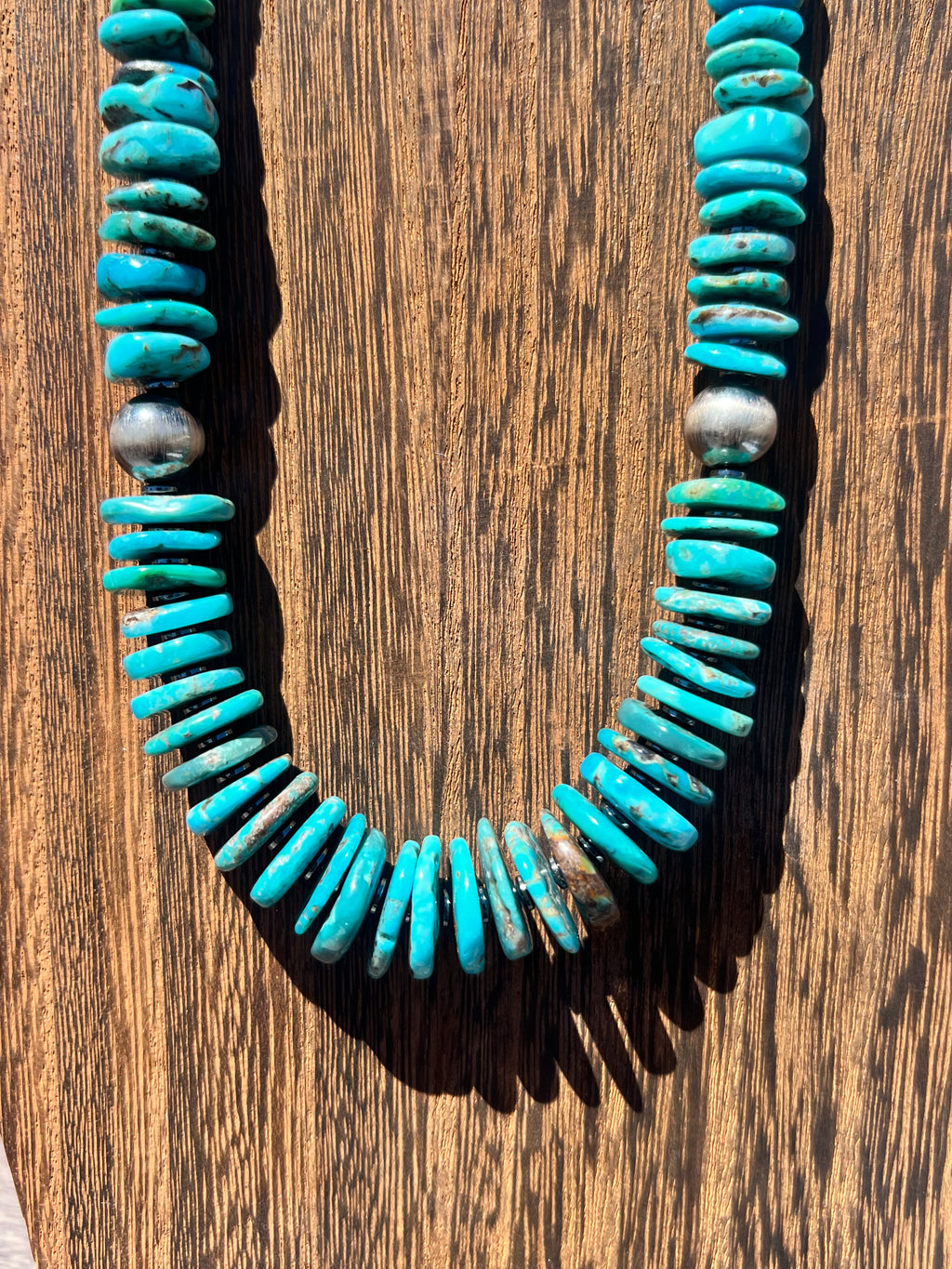 Tri Color Turquoise Graduated Necklace 23”