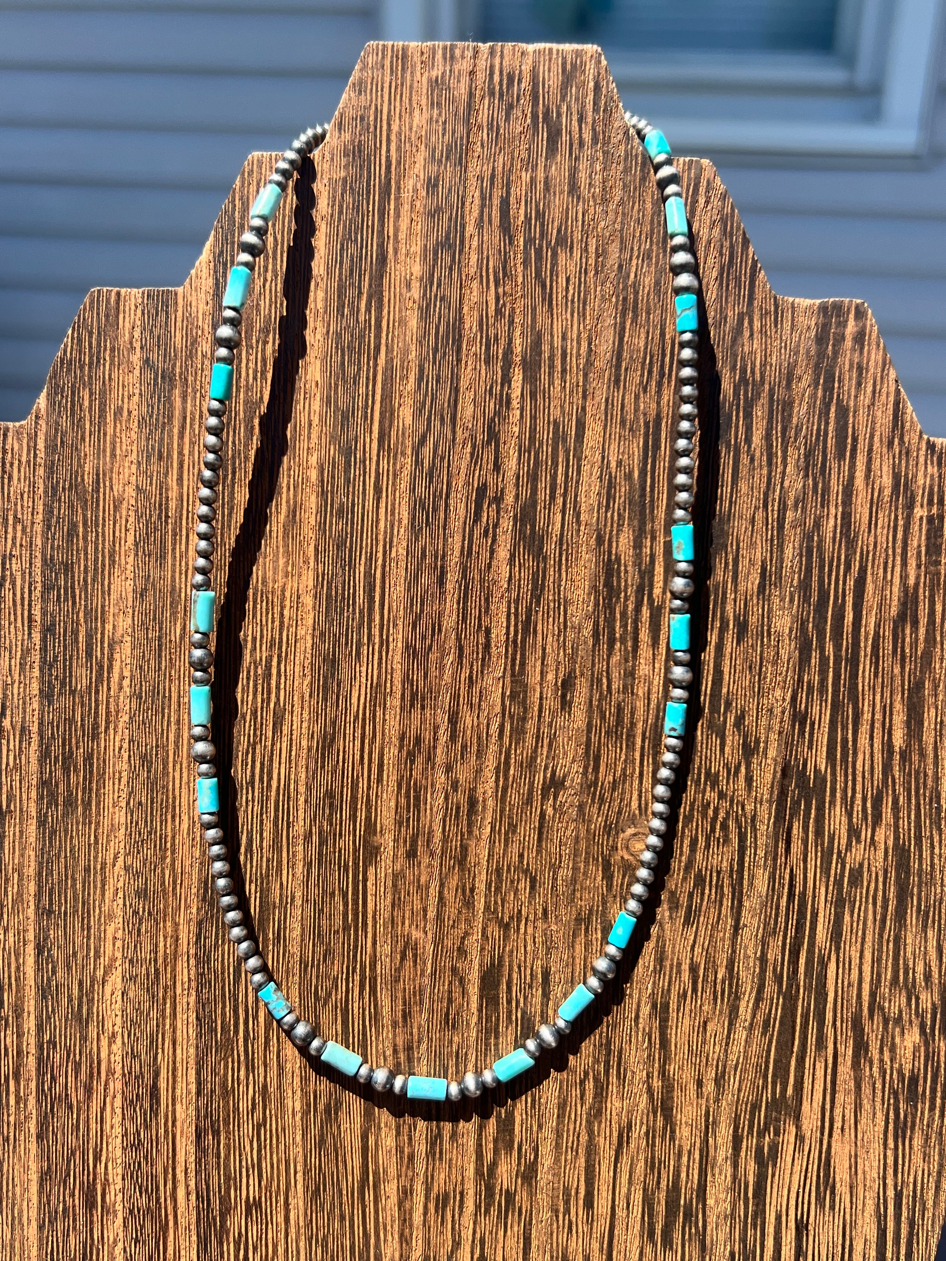 Sky Horse Bead and Sterling Pearl Necklace 16 inches