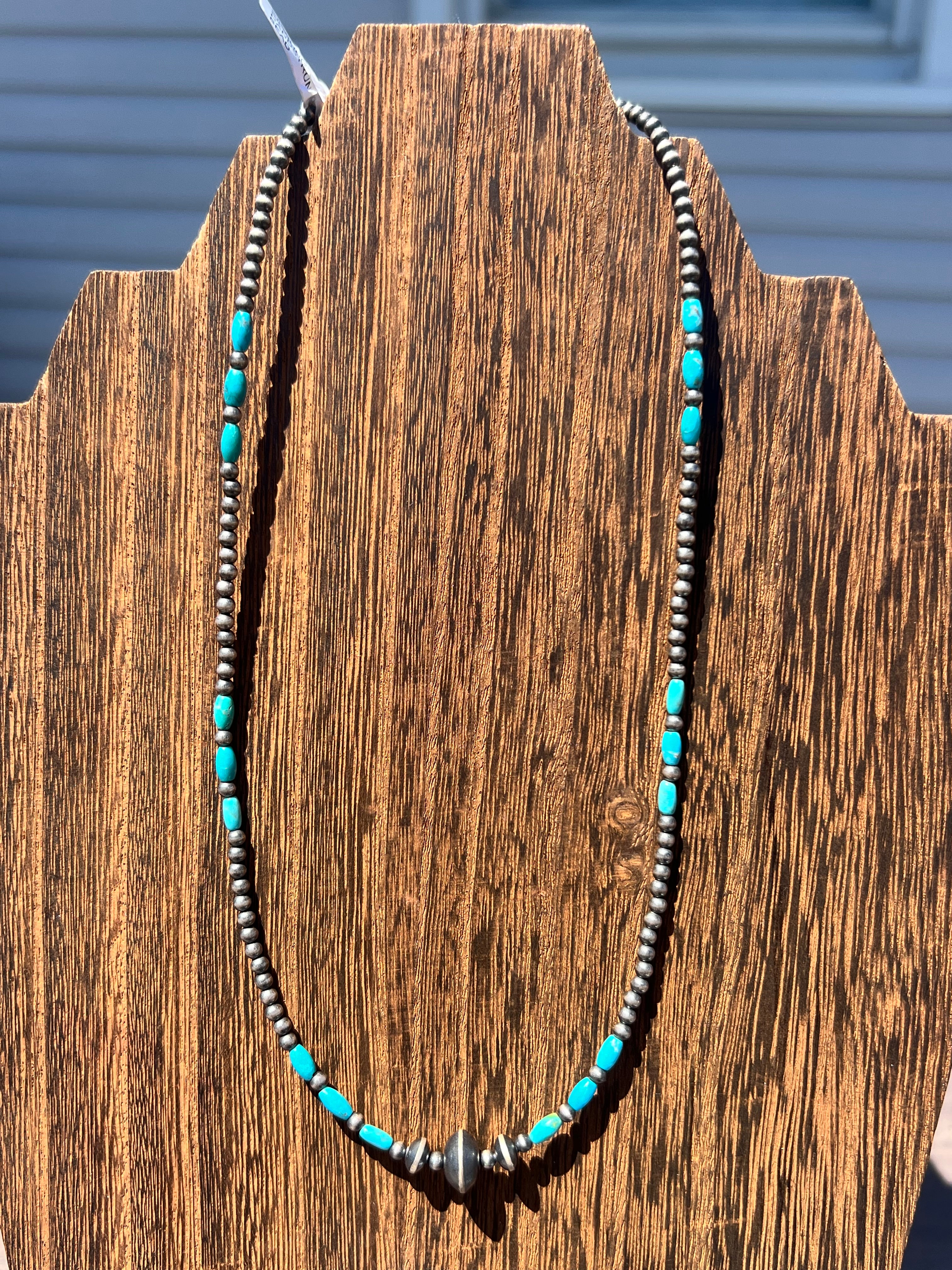 Cloud Mountain Turquoise and Sterling Pearl with Saucer Bead Necklace