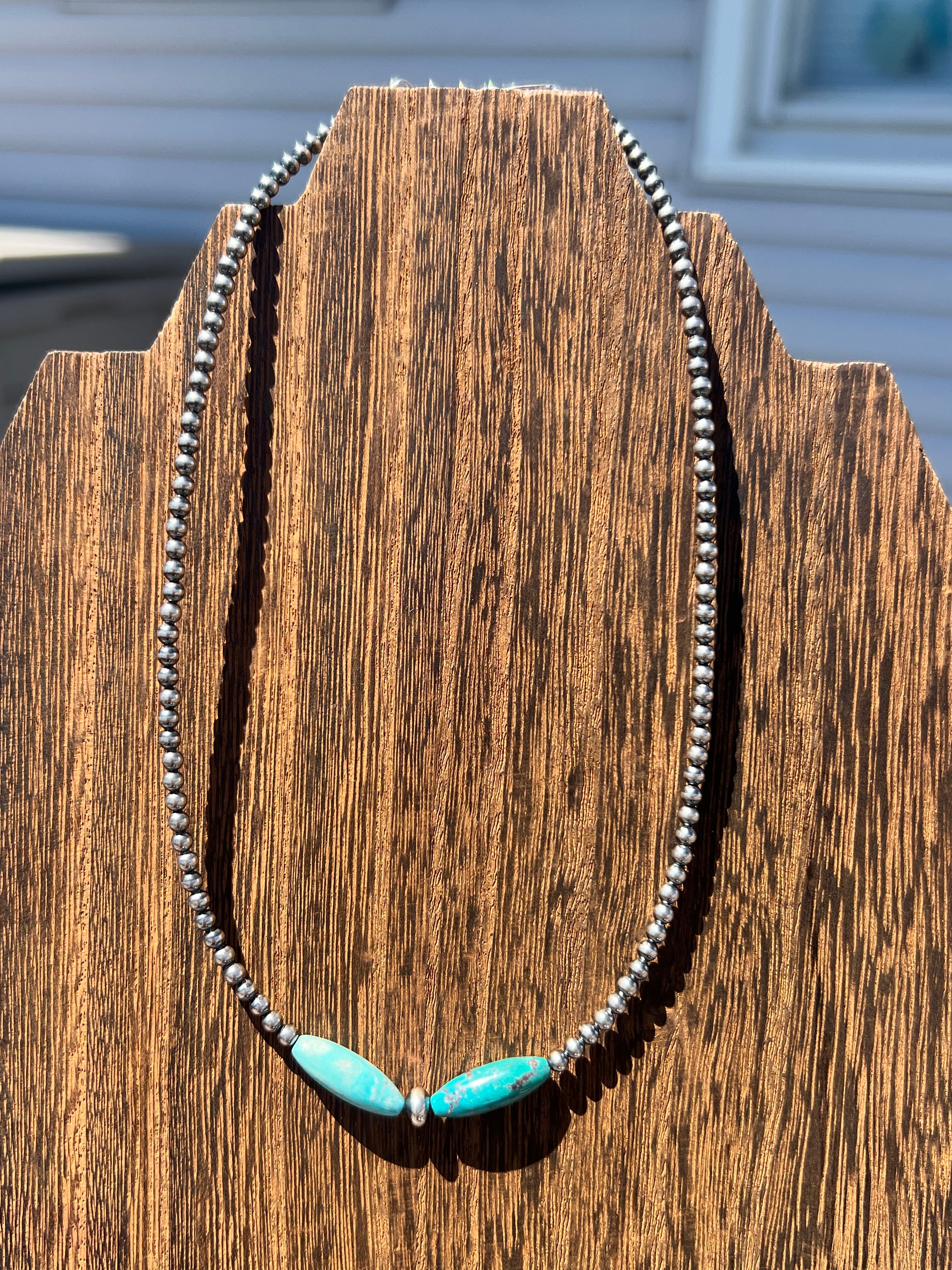 Turquoise Torpedo and Sterling Pearl Necklace