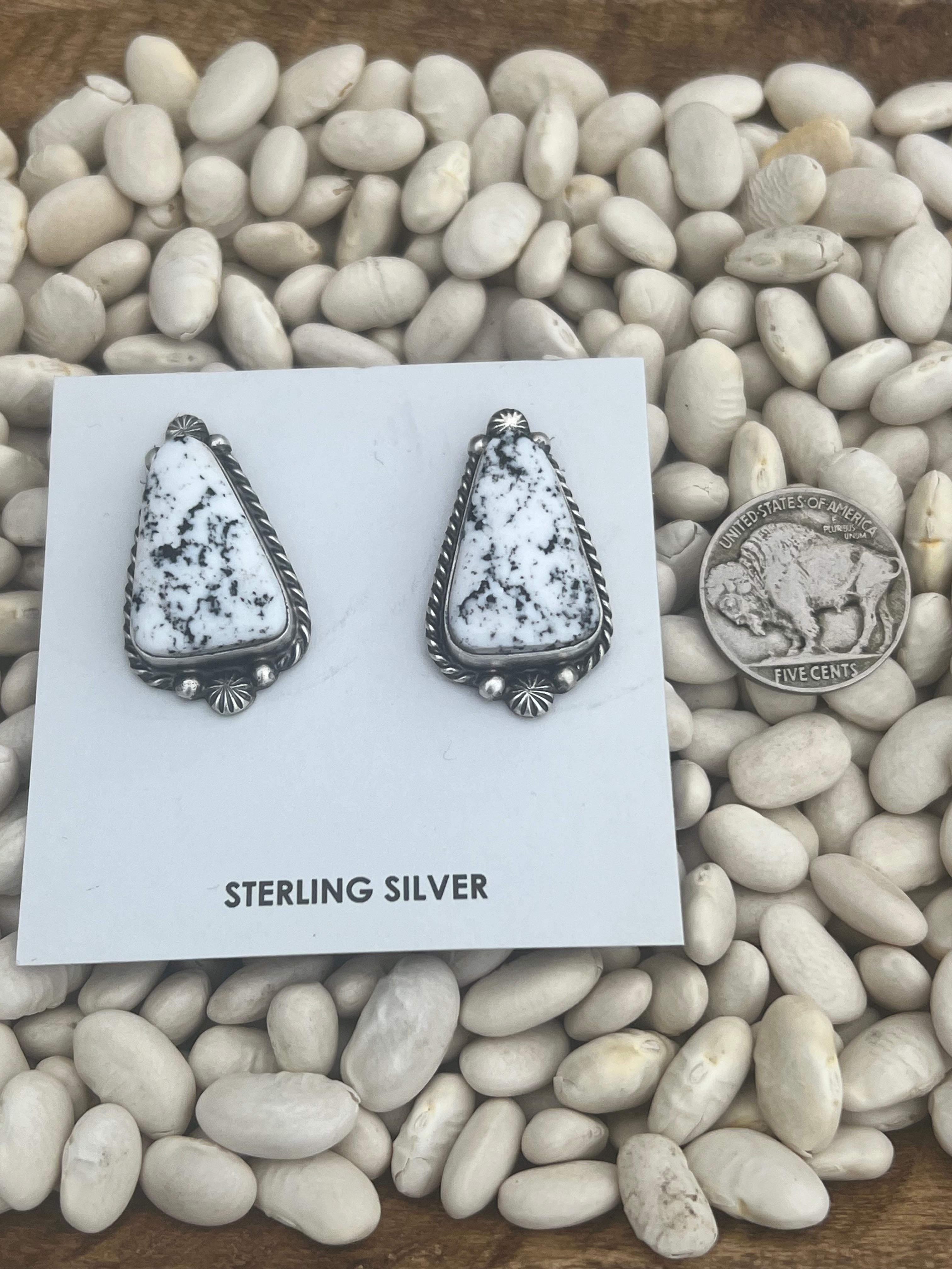 White Buffalo Triangle Earrings