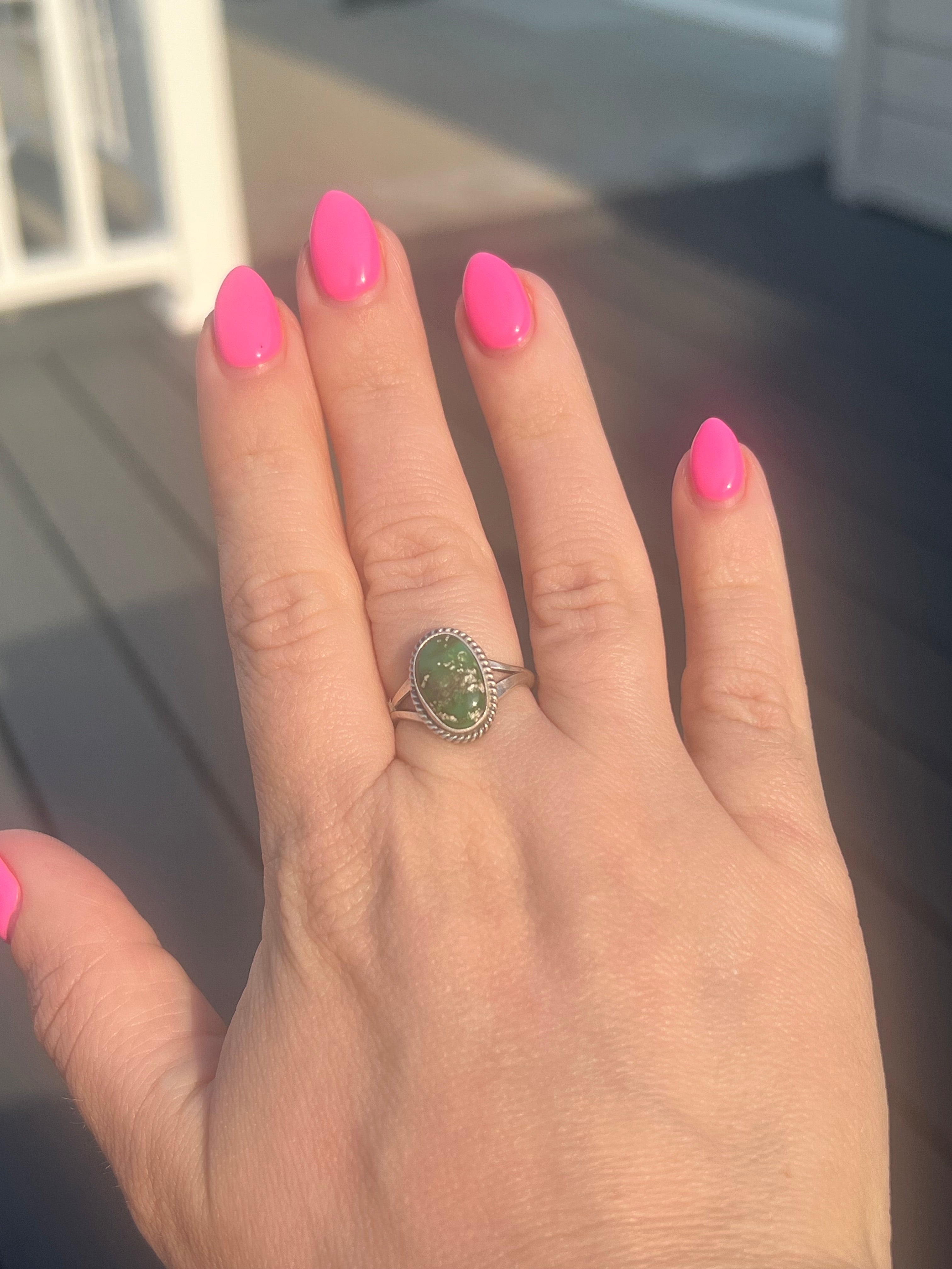 Green Oval Dainty Ring
