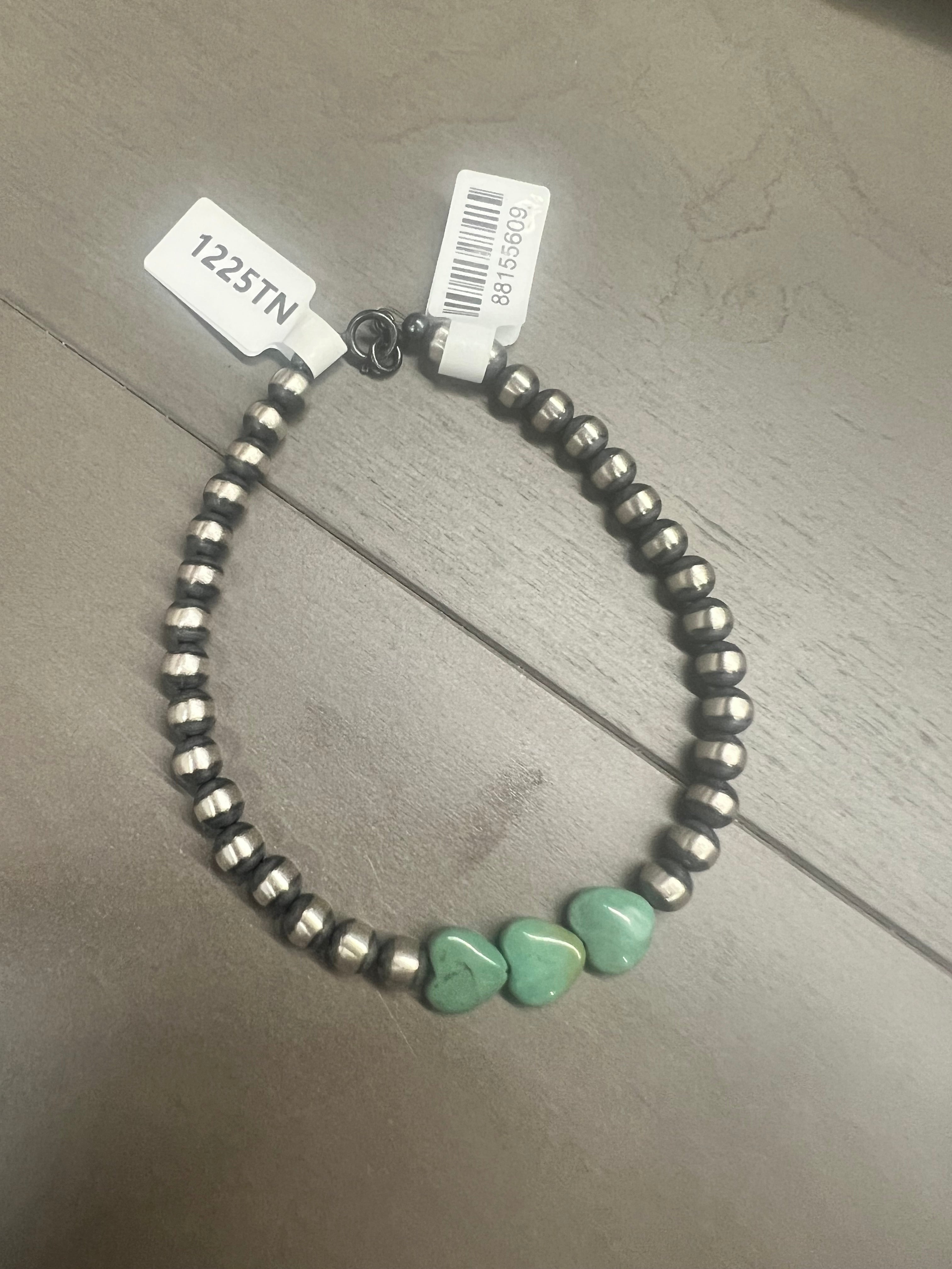 Sterling Pearl and Turquoise Heart Bracelet